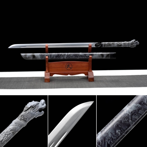 Handmade Dragon Head Tang Horizontal Sword,Black Dragon Slash,Real Tang Sword,Chinese sword,High-performance manganese steel