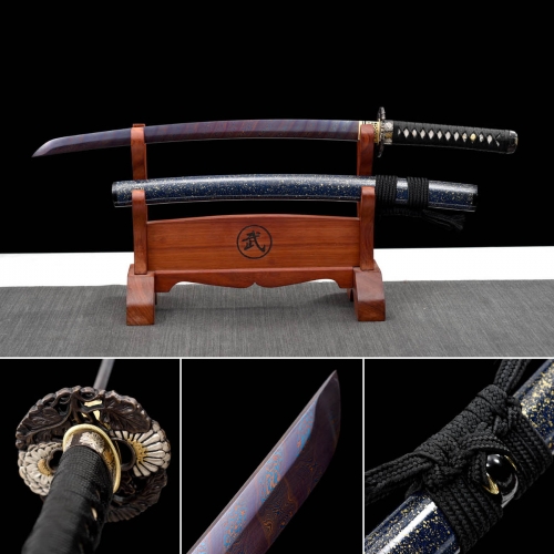 Handmade Scarlet Moon Wakizashi,Japanese samurai sword,Real Wakizashi,Hundred Steelmaking Pattern Steel
