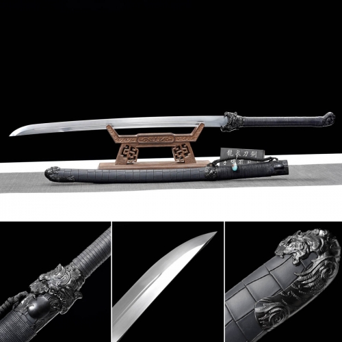 Handmade Chinese Sword,Black Tiger Blade Sword,Real Sword,High-performance spring steel