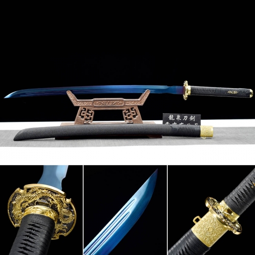Handmade Chinese Sword,Blue Blood War Demon Sword,Real Sword,High-performance spring steel,Baked Blue Series