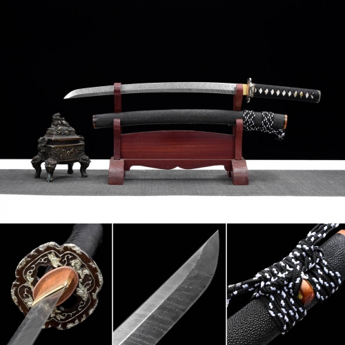 Handmade Silver Charm Wakizashi,Japanese samurai sword,Real Wakizashi,High-performance Hundred Steelmaking Pattern Steel