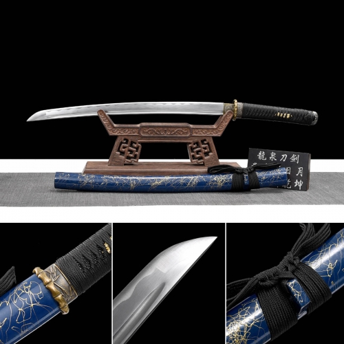 Handmade Blue Brushed Wakizashi,Japanese samurai sword,Real Wakizashi,High performance carbon steel